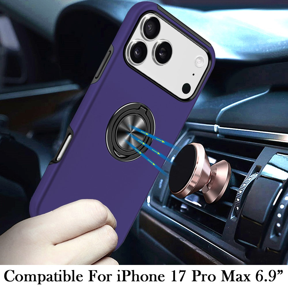 For Apple iPhone 17 Pro Max (6.9") Hybrid 360 Degree Rotatable Metal Invisible Ring Stand Holder Slim Fit Magnetic Car Mount Shockproof Case Cover