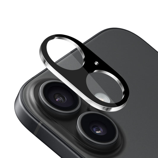 For iPhone 16 (6.1") Camera Lens Protector Tempered Glass with Colored Edge – Anti-Scratch, HD Clarity, Easy Install Case Cover Black