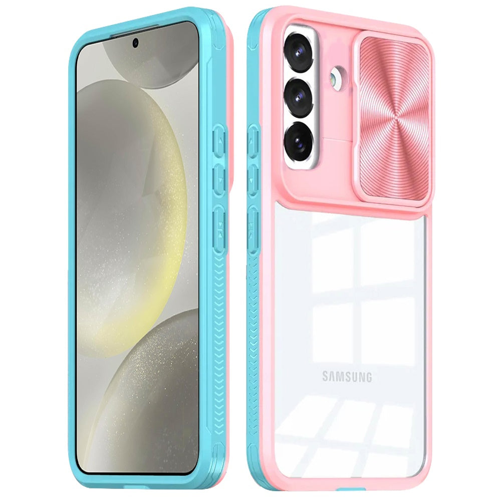 For Samsung Galaxy S25 Plus /S25+ /S24/Plus Hybrid Cases with Sliding Camera Cover Transparent Shockproof Bumper TPU Protective Case Cover Pink/Blue