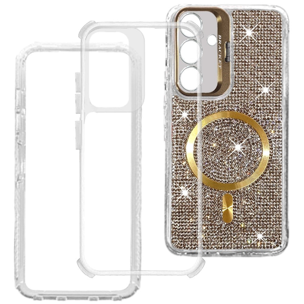 Phone Case for Samsung Galaxy S26 FE /Fan Edition Luxury Glitter Magnetic Hybrid with Camera Stand Dual Layer Shockproof Sparkle Dot Pattern Clear Edges Cover