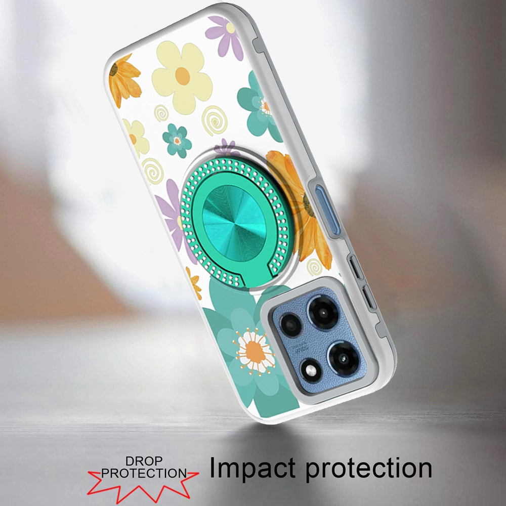 For Motorola Moto G 5G 2026/2025 Pattern Design Hybrid with Invisible Ring Stand & Magnetic Back, Shockproof Protective Grip Case Cover