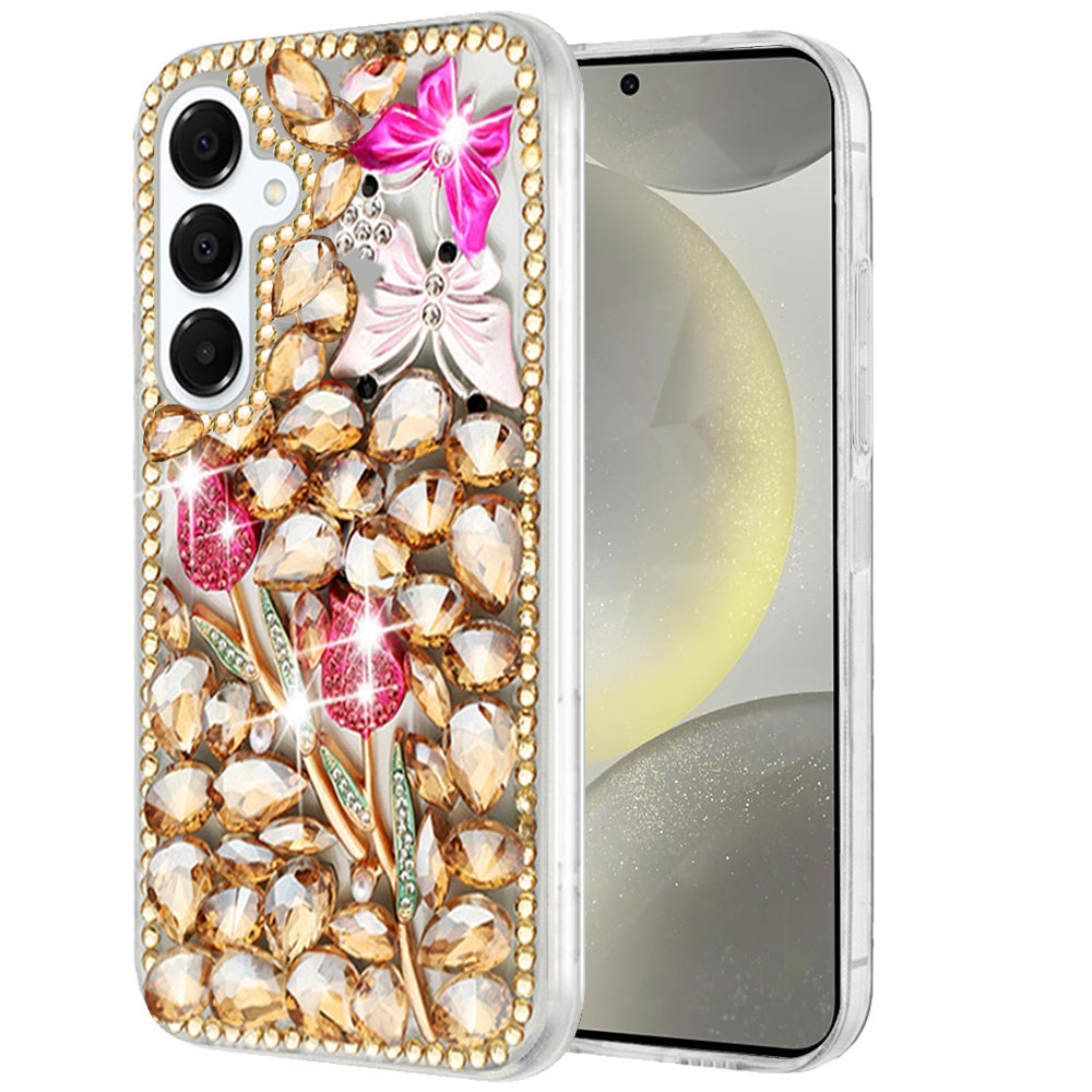 For Samsung Galaxy S25 /S24 Bling Crystal 3D Full Diamonds Luxury Sparkle Rhinestone Hybrid Protective Case Cover