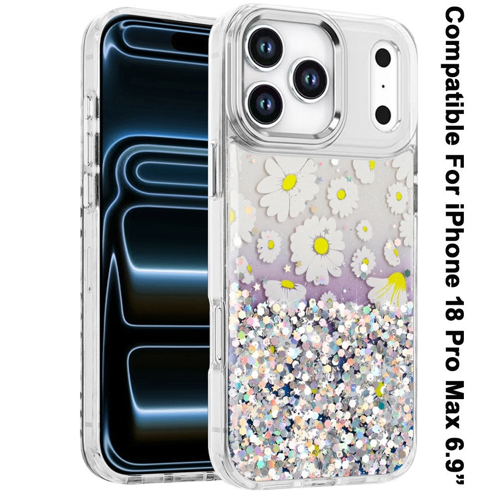 Phone Case for Apple iPhone 18 Pro Max Luxury Glitter Epoxy Design Chrome Metallic Edge Shockproof Protective Stylish Fashion Durable Slim Premium Finish Cover