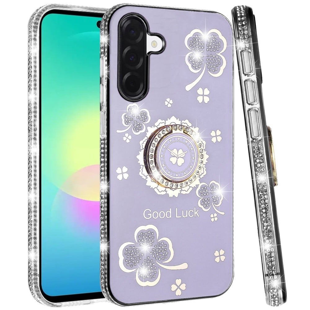Phone Case for Samsung Galaxy A27 5G Glitter Diamond Ring Stand Sparkle Rhinestone Edge AntiSlip Kickstand Luxury Fashion Bumper Shockproof Cover