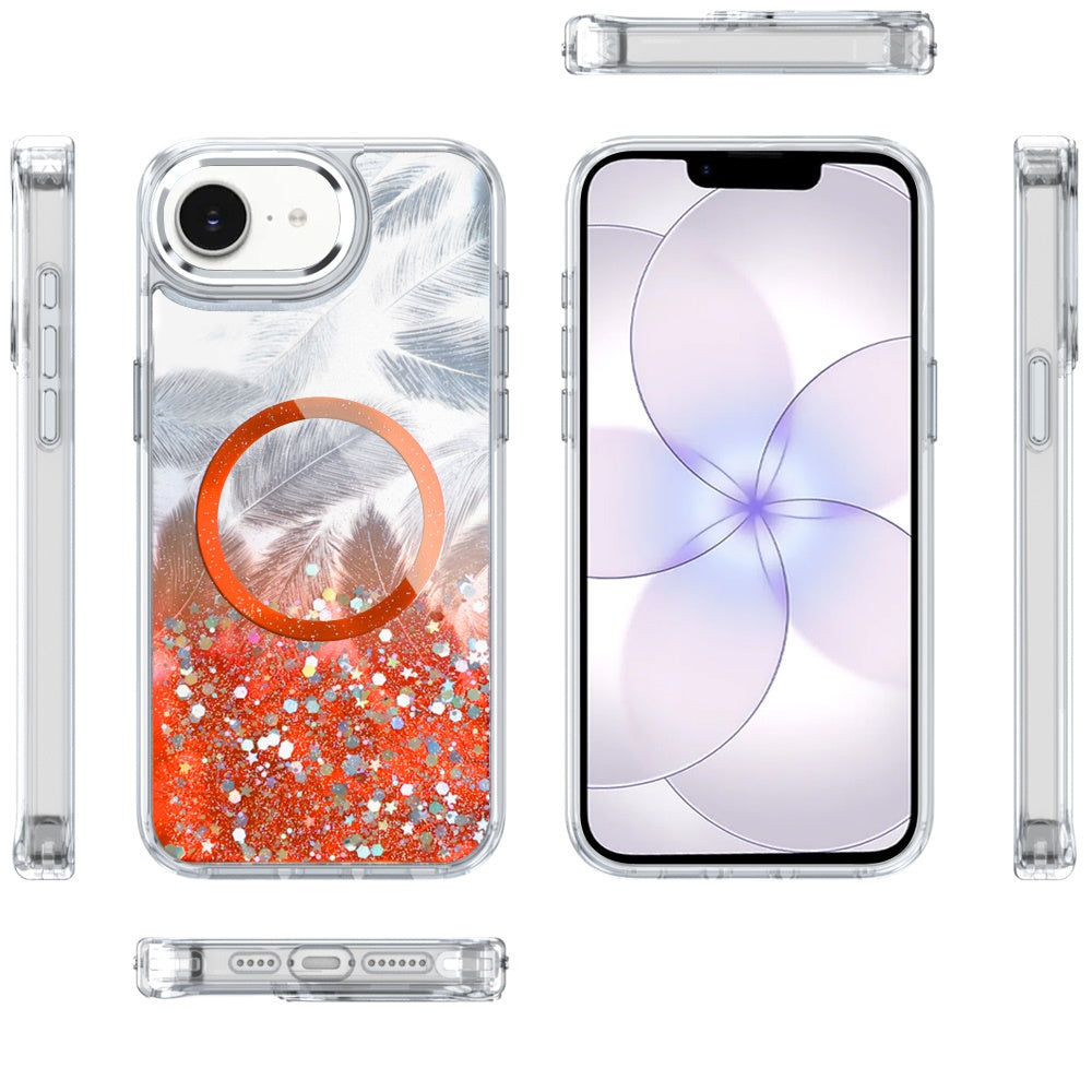 Phone Case for Apple iPhone 17E /16E Magnetic Epoxy Glitter Shimmer Crystal Hybrid Shockproof Slim Grip Anti Scratch Protective Clear Cover Cosmic Orange