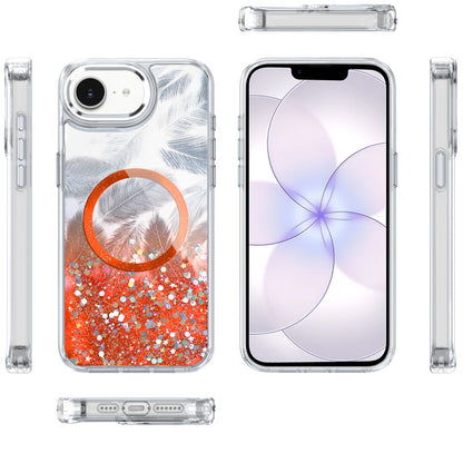 Phone Case for Apple iPhone 17E /16E Magnetic Epoxy Glitter Shimmer Crystal Hybrid Shockproof Slim Grip Anti Scratch Protective Clear Cover Cosmic Orange
