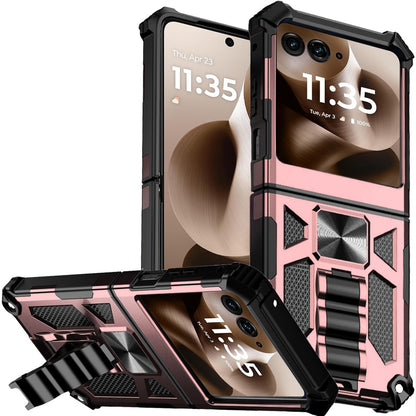 For Motorola Razr+ PLUS 2025 /2024 Hybrid Shockproof [Military Grade] Rugged Protective with Magnetic Car Mount & Invisible Stand Case Cover Rose Gold