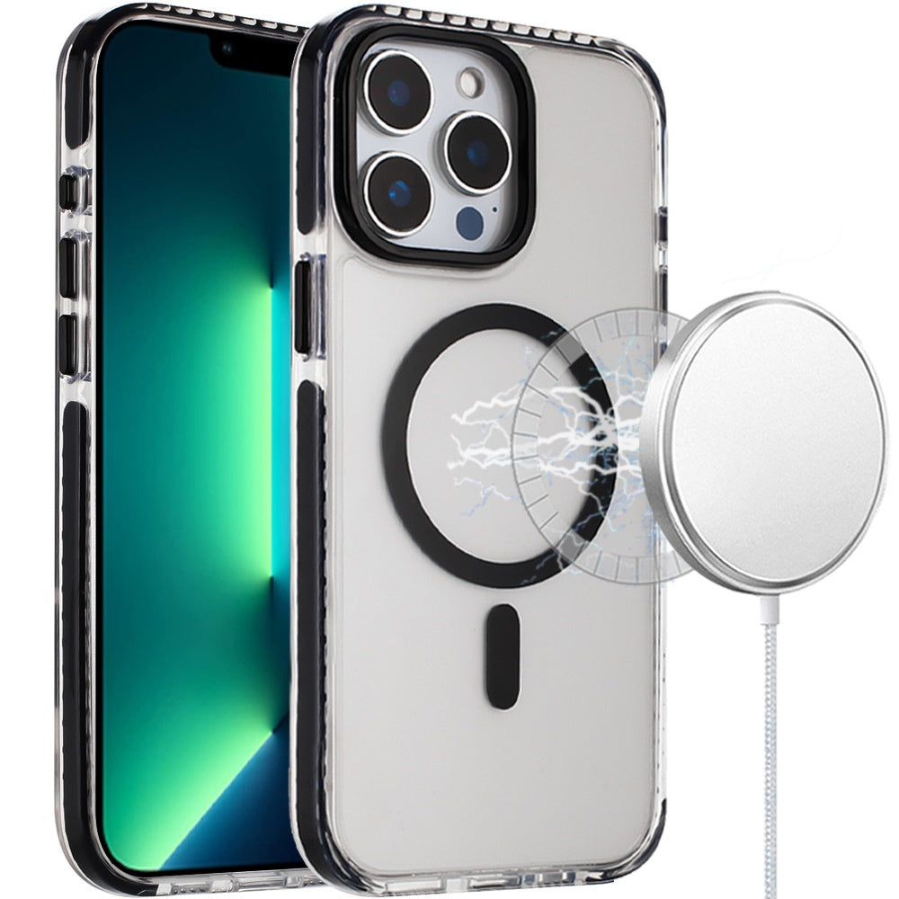 For iPhone 16 Pro Max (6.9") Transparent Hybrid with Color-Matched Magnetic Circle, Rubber TPU Frame Hard PC Shockproof Protector Cosmic Orange