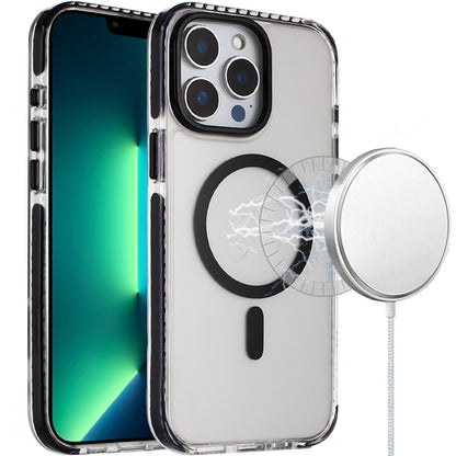 For iPhone 16 Pro Max (6.9") Transparent Hybrid with Color-Matched Magnetic Circle, Rubber TPU Frame Hard PC Shockproof Protector Cosmic Orange