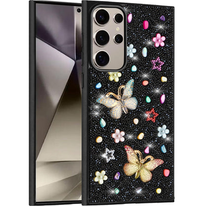 For Apple iPhone 15 Pro Max Diamond Butterfly 3D Glitter Bling Design, Slim Hybrid Sparkle Protective Cover TPU for Women Girls Case Cover