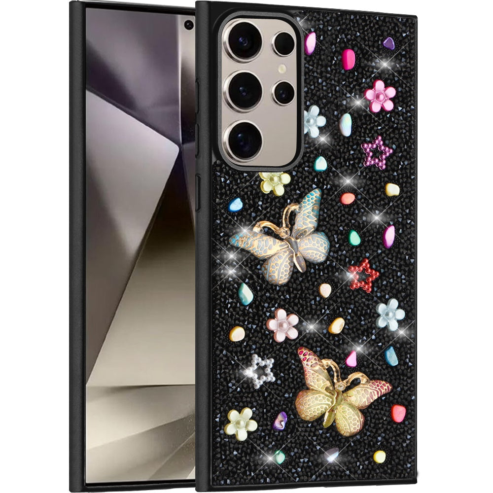 For Samsung Galaxy S25 Ultra Diamond Butterfly 3D Glitter Bling Design, Slim Hybrid Sparkle Protective Cover TPU for Women Girls Case Cover