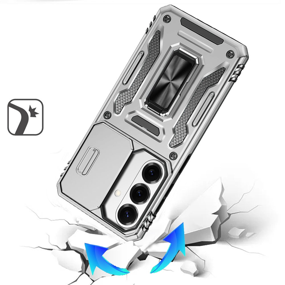 Phone Case for Samsung Galaxy S26 FE /Fan Edition Tough Metal Ring Shockproof Sliding Camera Window Hybrid Armor Rugged Anti Slip Heavy Duty Grip Cover