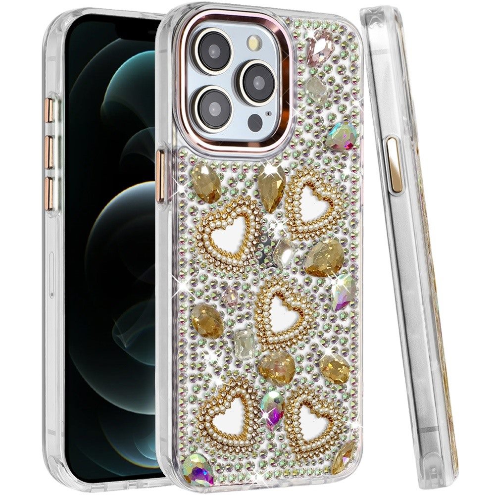 Phone Case for Apple iPhone 12 Pro Max Luxury Crystal Heart Rhinestone Diamond Bling Shockproof Hybrid Glitter Protective Stylish Durable Grip Cover