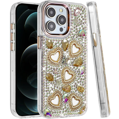 Phone Case for Apple iPhone 12 Pro Max Luxury Crystal Heart Rhinestone Diamond Bling Shockproof Hybrid Glitter Protective Stylish Durable Grip Cover