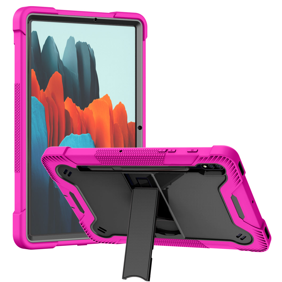 Tablet Case for Samsung Galaxy Tab S8 / S7 Shockproof Hybrid Built in Kickstand Dual Layer Rugged Heavy Duty Armor Anti Slip Impact Resistant Durable Grip Cover Pink