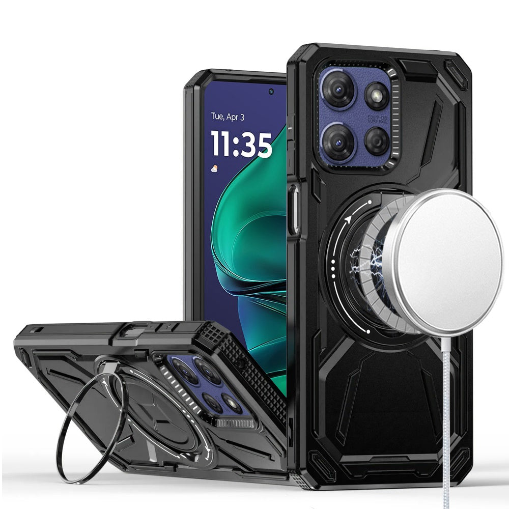 For Motorola Moto G Power 5G 2025 Hybrid Magnetic Ring and 360° Rotational Kickstand with MagSafe Compatible, Military Grade Drop Protection Case Cover