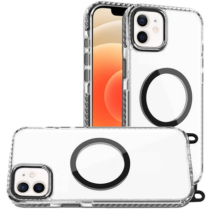 For Apple iPhone 12 Pro Max Clear Magnetic Frame PC Back Shockproof Protective Case with Detachable Lanyard Strap, Compatible with MagSafe Case Cover