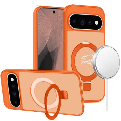 Phone Case for Google Pixel 11 /11 Pro Magnetic Ring Stand Full Rotation Matte Shockproof Grip Anti Slip Durable Camera Protection Hybrid Cover Orange