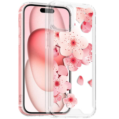 Phone Case for Apple iPhone 15 Beautiful Floral TPU Shockproof Hybrid Rubber PC Slim Lightweight Protective Designer Pattern Cover Red