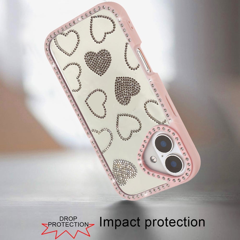 Phone Case for Apple iPhone 17 Spread Love Hearts Glitter Shimmer Bling Diamond Edge Shockproof Hybrid Stylish Protective Slim Grip Designer Cover Pink