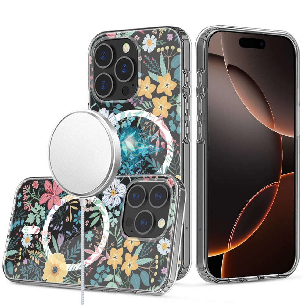 For Apple iPhone 16 Plus (6.7") Hybrid Flower Design Stylish Fashion Thick Hard MagSafe Compatible Shockproof Case Cover