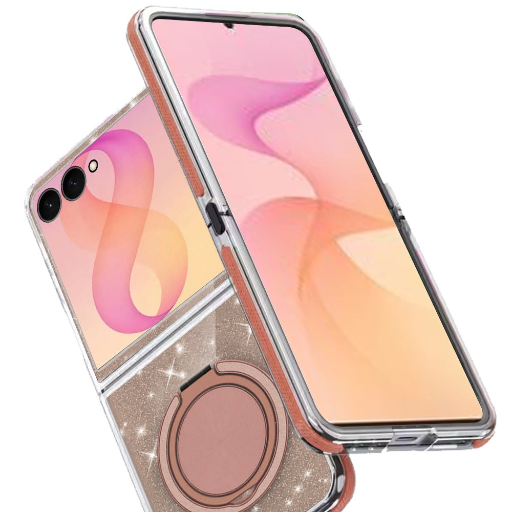 Phone Case for Samsung Galaxy Z Flip 8 Magnetic Hybrid 360 Rotating Ring Kickstand Tough Hard PC Soft TPU Glitz Shimmer Glitter Shock Absorbing Cover