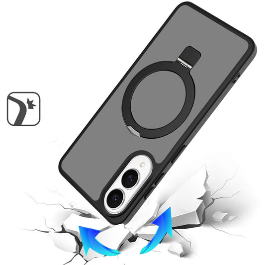 For Samsung Galaxy S25 Edge Magnetic Circle Back with Ring Stand Full Rotation Matte Hybrid Shockproof Case Cover Black