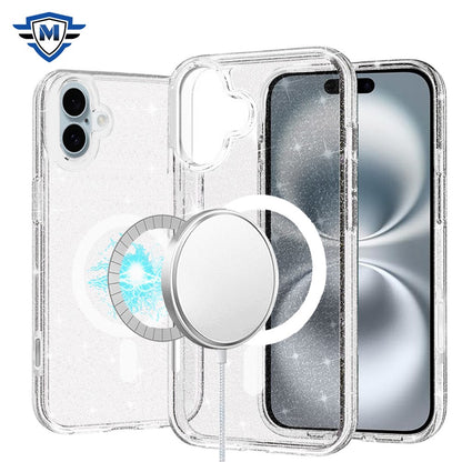 For Apple iPhone 16 Pro Max (6.9") Premium Glitter Shiny Sparkle Bling [MagSafe Compatible] TPU Rubber Hard PC Back Hybrid Case Cover