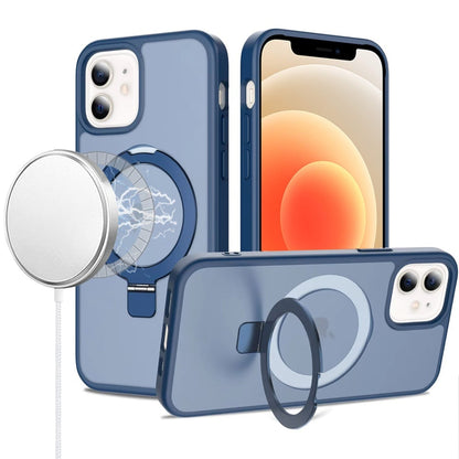 Phone Case for Apple iPhone 12 /12 Pro Magnetic Ring Stand Full Rotation Matte Shockproof Grip Anti Slip Durable Camera Protection Hybrid Cover Blue