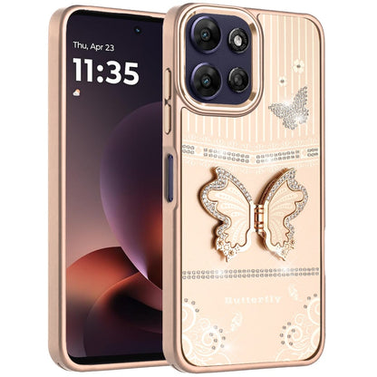 Phone Case for Motorola Moto G Power 5G 2026 /2025 Glitter Bling Butterfly Stand Metallic Edge Hybrid Shockproof Grip Durable Camera Protection Stylish Design Cover