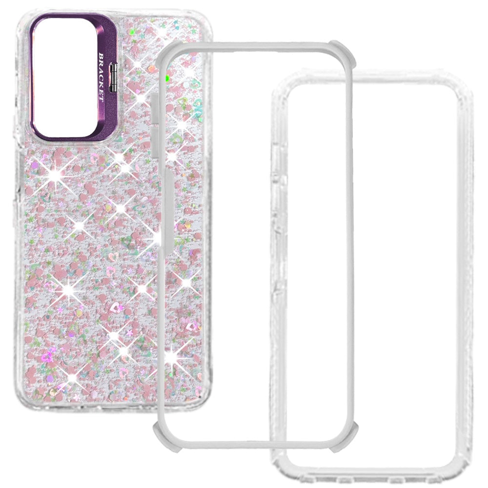 Phone Case for Samsung Galaxy A27 Luxury Bling Scattered Glitter Hybrid Dual Layers with Integrated Camera Stand and Sparkle Finish Design Cover