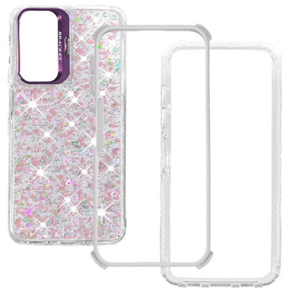 Phone Case for Samsung Galaxy A27 Luxury Bling Scattered Glitter Hybrid Dual Layers with Integrated Camera Stand and Sparkle Finish Design Cover