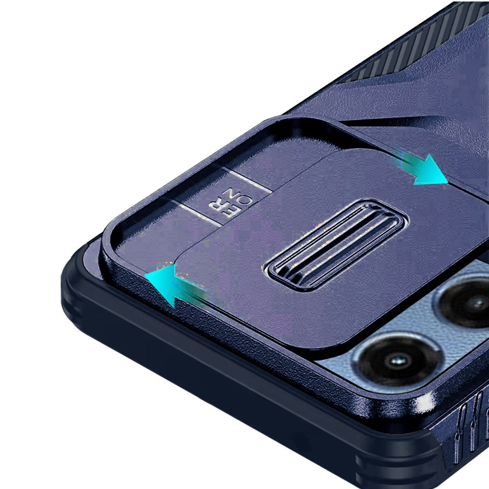 For Motorola Moto G Play 5G 2026 Slim Fit Shockproof Hybrid with Slide Camera Window Covering, Rugged Tpu Silicone Hard PC Bumper Case Cover Dark Blue