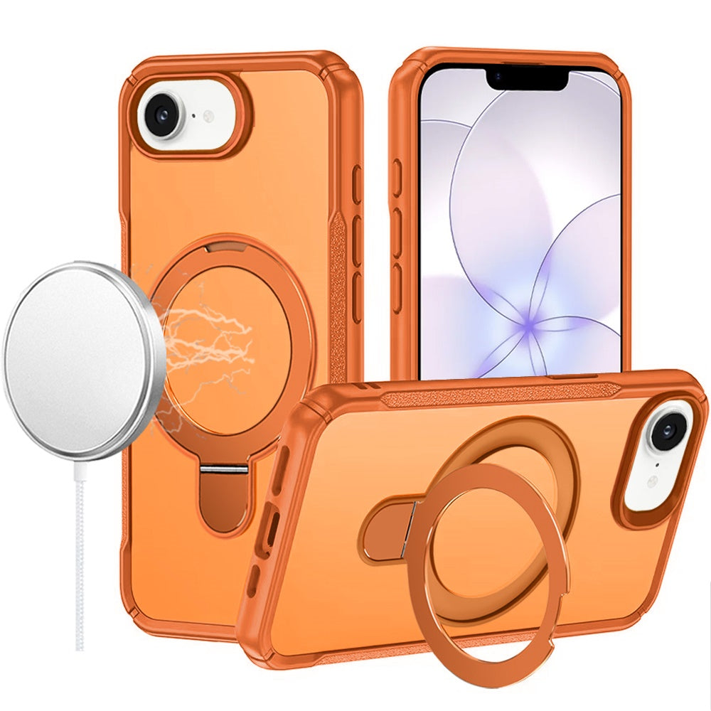 Phone Case for Apple iPhone 17E /16E Magnetic Ring Stand Matte Finish Shockproof Grip Slim Armor Heavy Duty TPU Protective Hybrid Cover Cosmic Orange