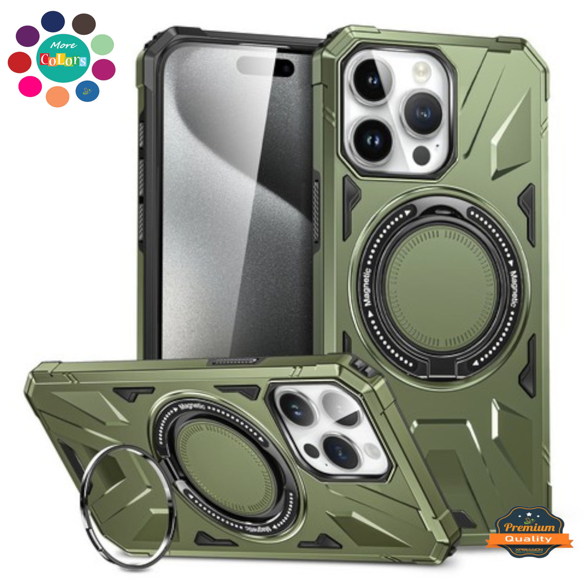 For Apple iPhone 17 Pro Max Tough Shockproof Hybrid Magnetic Large Rotating Ring Stand Compatible with MagSafe Case Cover