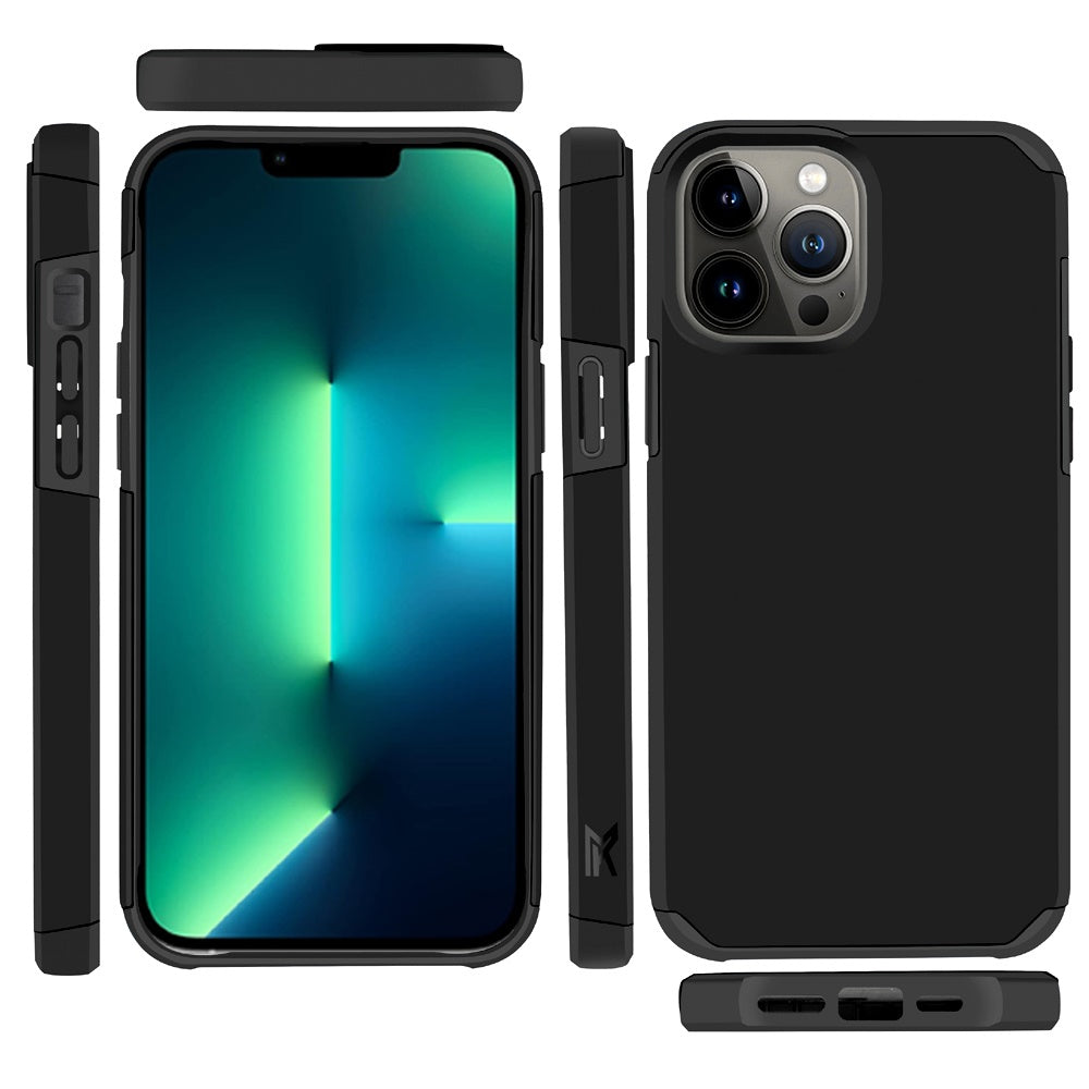 Phone Case for Apple iPhone 13 Pro Premium Slim Tough 2in1 Hybrid Case Dual-Layer PC TPU Rubber Armor with Shockproof Protection Cover Black