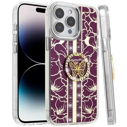 Floral Butterfly Ring Stand Glitter Bling Shockproof Hybrid Luxury Fashion Protective Anti Slip Durable Grip