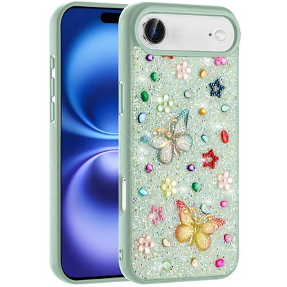 For Apple iPhone 17 Air (6.6") Diamond Butterfly 3D Glitter Bling Design, Slim Hybrid Sparkle Protective Cover TPU for Women Girls Case Cover