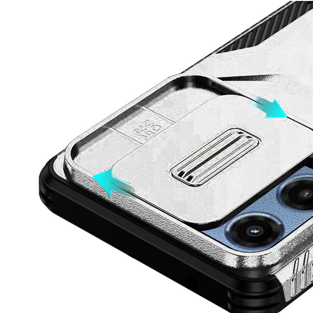 For Motorola Moto G Stylus 5G 2025 Slim Fit Shockproof Hybrid with Slide Camera Window Covering, Rugged Tpu Silicone Hard PC Bumper Case Cover Silver