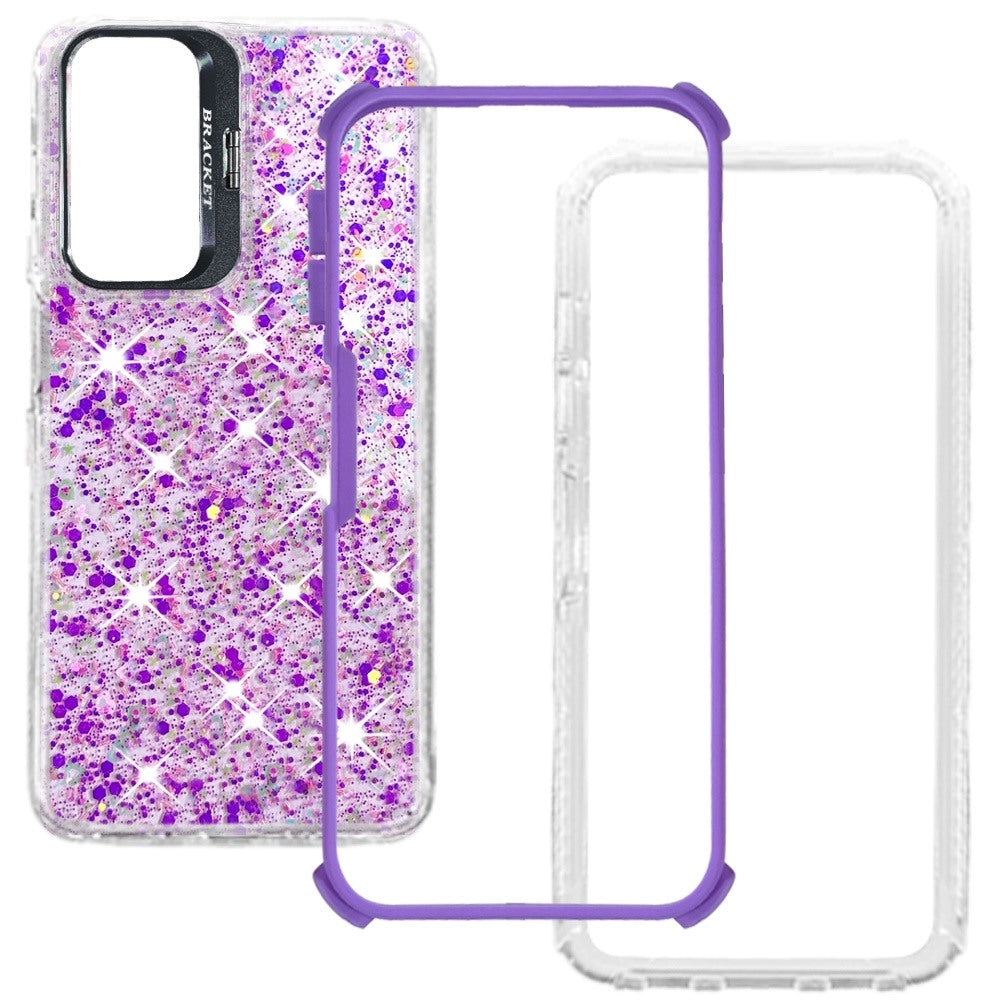 Phone Case for Samsung Galaxy A27 Luxury Bling Scattered Glitter Hybrid Dual Layers with Integrated Camera Stand and Sparkle Finish Design Cover