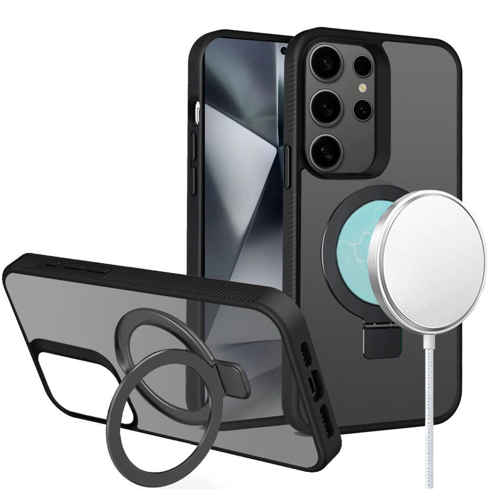 For Samsung Galaxy S25 /S24 Magnetic Circle Kickstand with MagSafe Compatibility, Matte Skin, Rugged Bumper, and Ring Holder Case Cover