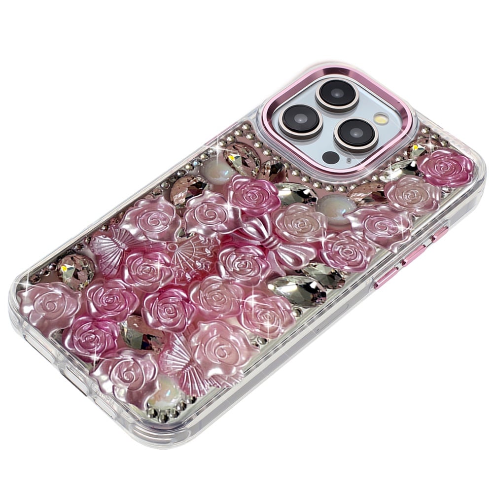 Phone Case for Apple iPhone 13 Pro Max 3D Flower Bling Rhinestone Glitter Cute Stylish Shockproof Protective Decorative Luxury Grip Stones Ornaments Cover