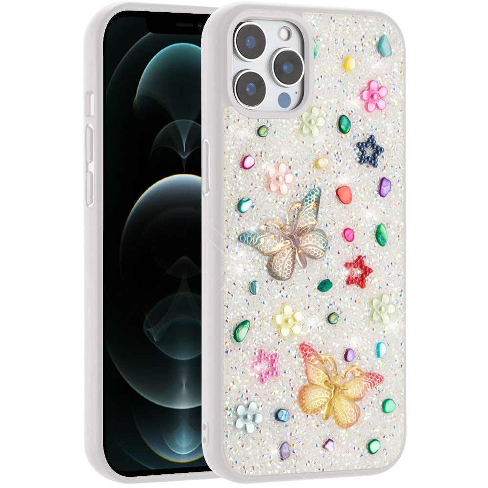For Apple iPhone 14 Pro Max Diamond Butterfly 3D Glitter Bling Design, Slim Hybrid Sparkle Protective Cover TPU for Women Girls Case Cover