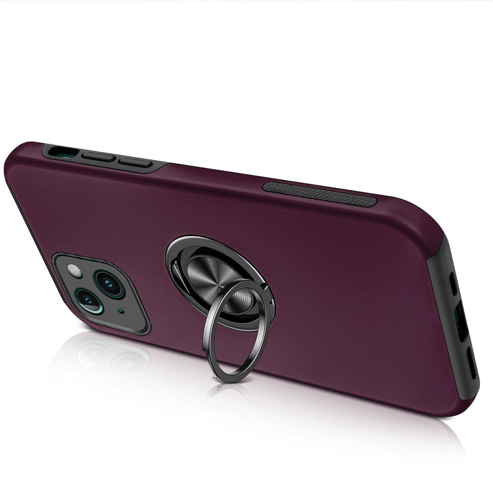 Phone Case for iPhone 14/13 Invisible Ring Stand Shockproof Anti Slip Durable Grip Protective Hybrid Fit Magnetic Car Mount Holder Cover Purple