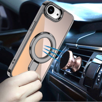 For Apple iPhone 17E /16E Chrome Hybrid with Rotating Magnetic Circle Ring Stand, Slim Shockproof Hybrid Case Cover