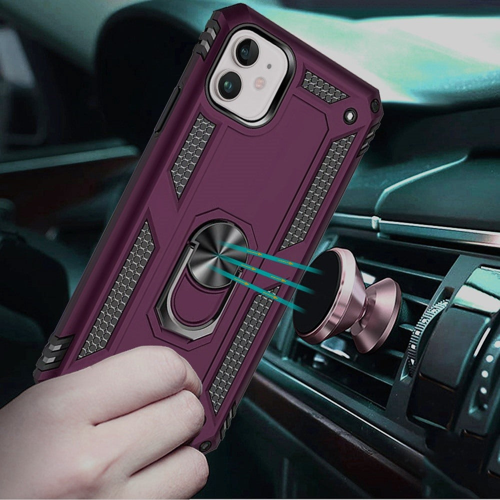 Phone Case for Apple iPhone 12 /12 Pro Rotatable Ring Stand Shockproof Hybrid Armor Anti Slip Heavy Duty Fit Magnetic Car Mount Durable Grip Cover Purple