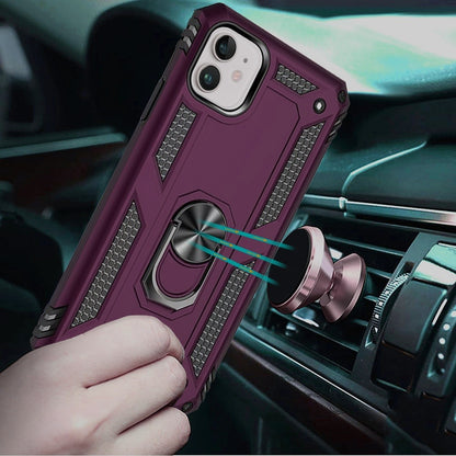 Phone Case for Apple iPhone 12 /12 Pro Rotatable Ring Stand Shockproof Hybrid Armor Anti Slip Heavy Duty Fit Magnetic Car Mount Durable Grip Cover Purple