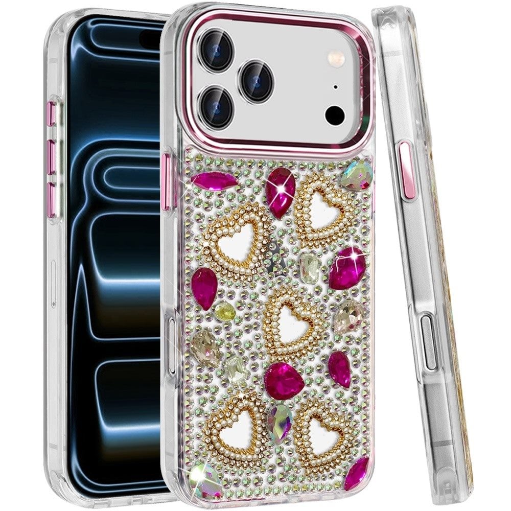 Phone Case for Apple iPhone 18 Pro Max Luxury Crystal Heart Rhinestone Diamond Bling Shockproof Hybrid Glitter Protective Stylish Durable Grip Cover