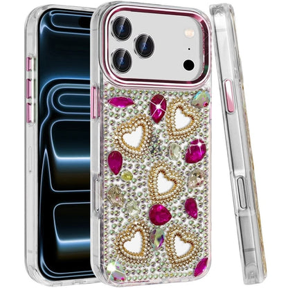 Phone Case for Apple iPhone 18 Pro Max Luxury Crystal Heart Rhinestone Diamond Bling Shockproof Hybrid Glitter Protective Stylish Durable Grip Cover