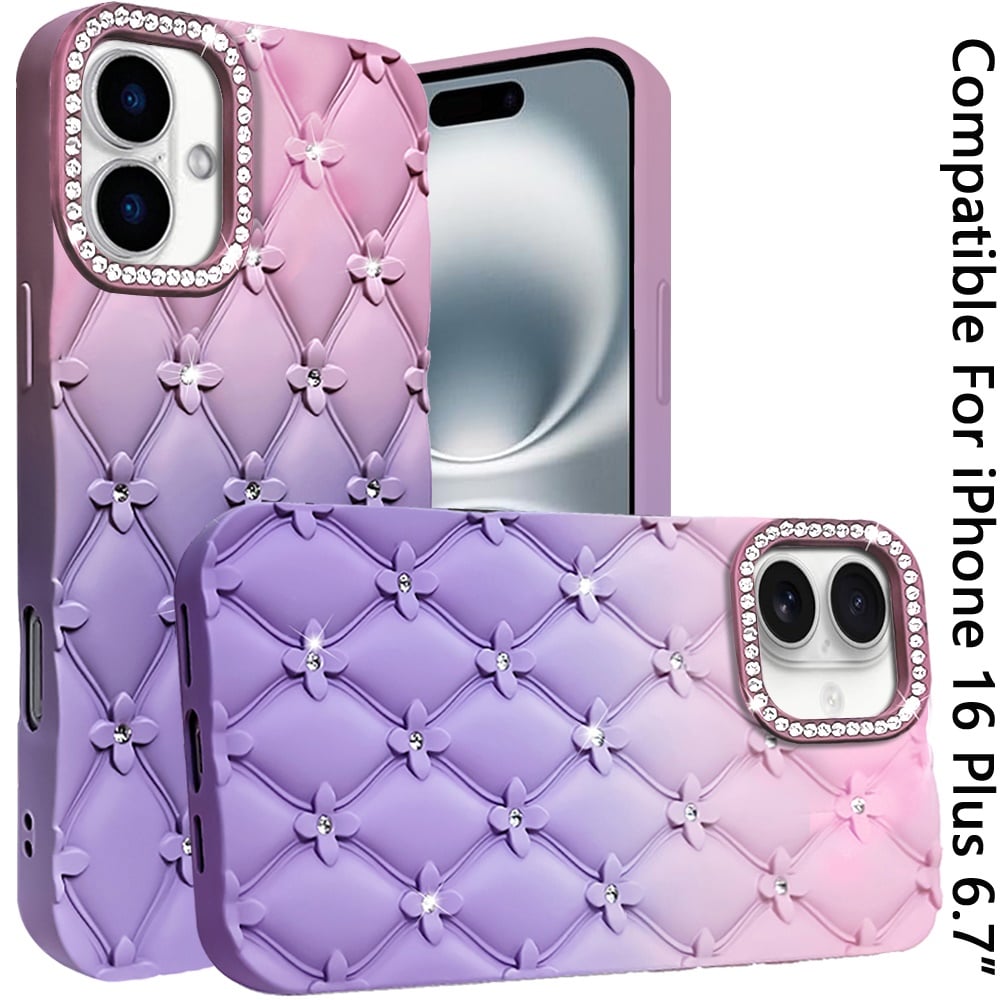 Phone Case for Apple iPhone 16 Plus Floral Glitter Shimmer Bling Hybrid Shockproof Anti Slip Thick TPU Protective Stylish Design Cover
